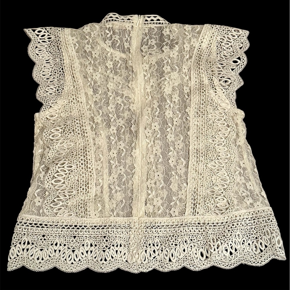 Rebellion Floral Lace Blouse - Victorian High Neck & Guipure Trim - Cream Sz L - Picture 4 of 6